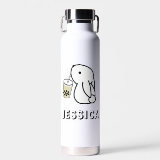 Cute Bunny Drinking Boba Add Your Name Water Bottle