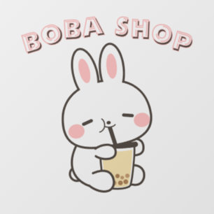 Cute Bunny drinking bubble tea, boba tea Window Cling