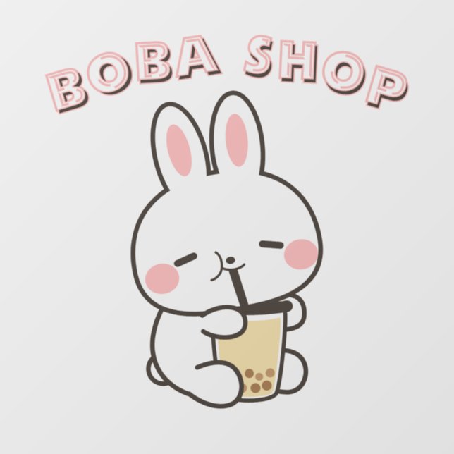  Cute Bunny drinking bubble tea, boba tea Window Cling (Sheet)