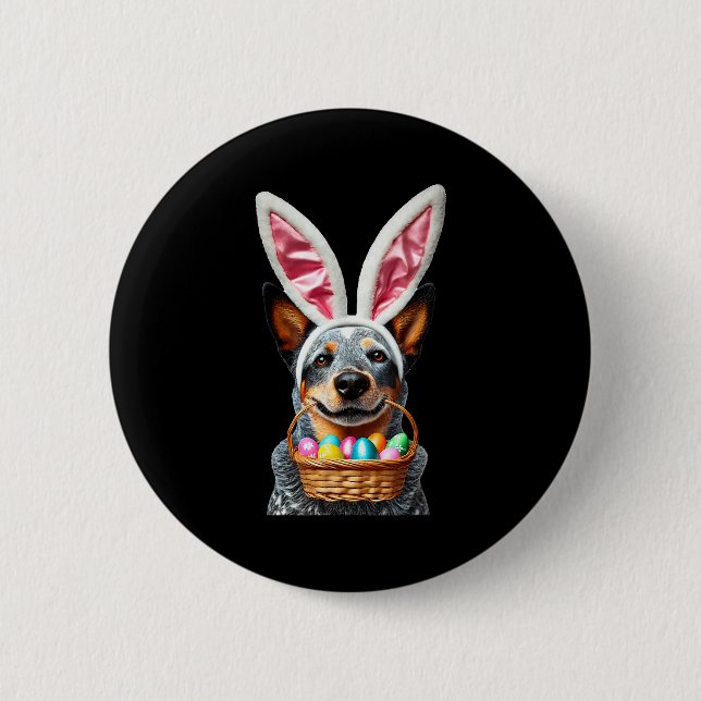 Cute bunny ear australian cattle dog easter eggs 2 inch round button (Front)