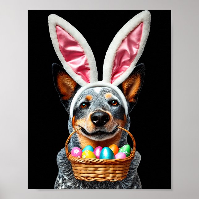Cute bunny ear australian cattle dog easter eggsCu Poster (Front)