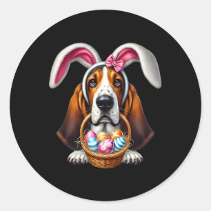 Cute Bunny Ear Bysset Hound Dog Easter Eggs Owner Classic Round Sticker