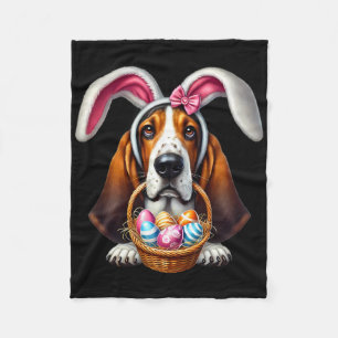 Cute Bunny Ear Bysset Hound Dog Easter Eggs Owner Fleece Blanket