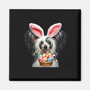Cute Bunny Ear Chinese Crested Dog Easter Egg Hunt Magnet