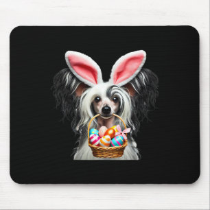 Cute Bunny Ear Chinese Crested Dog Easter Egg Hunt Mouse Pad