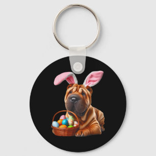 Cute Bunny Ear Chinese Shar-pei Dog Easter Egg Hun Keychain