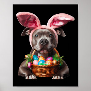 Cute Bunny Ear Pit Bull Dog Easter Eggs Owner Love Poster