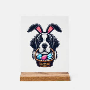 Cute Bunny Ear Saint Bernard Dog Easter Egg Owner  Acrylic Sign