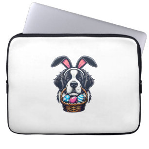 Cute Bunny Ear Saint Bernard Dog Easter Egg Owner  Laptop Sleeve