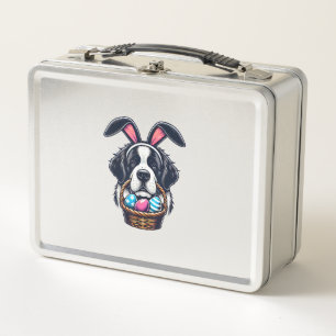 Cute Bunny Ear Saint Bernard Dog Easter Egg Owner  Metal Lunch Box