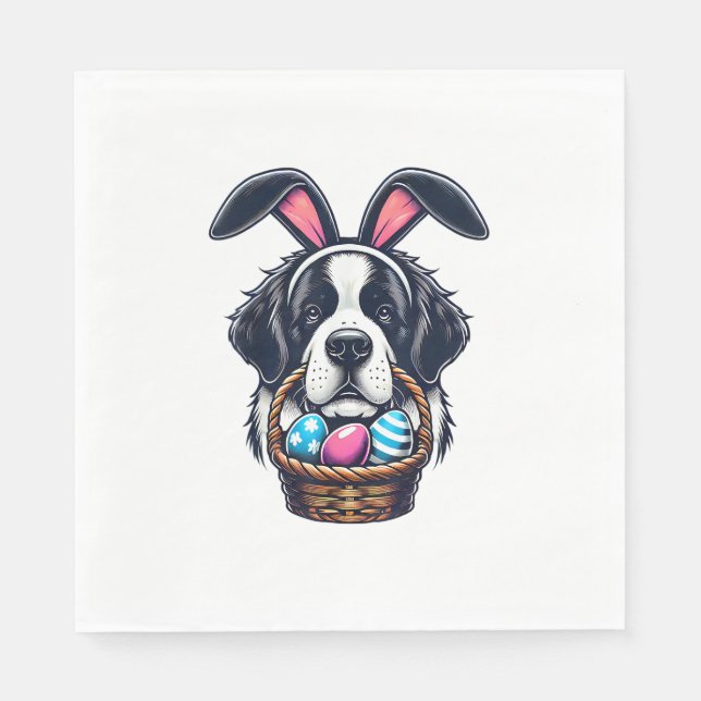 Cute Bunny Ear Saint Bernard Dog Easter Egg Owner  Napkin (Front)