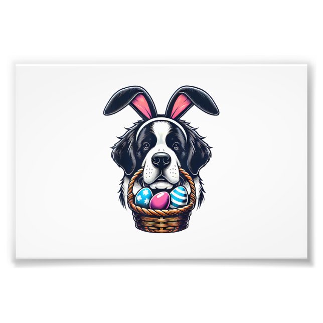 Cute Bunny Ear Saint Bernard Dog Easter Egg Owner  Photo Print (Front)