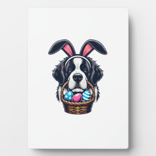 Cute Bunny Ear Saint Bernard Dog Easter Egg Owner  Plaque
