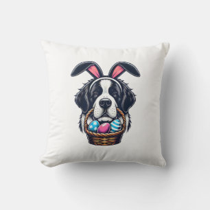 Cute Bunny Ear Saint Bernard Dog Easter Egg Owner  Throw Pillow