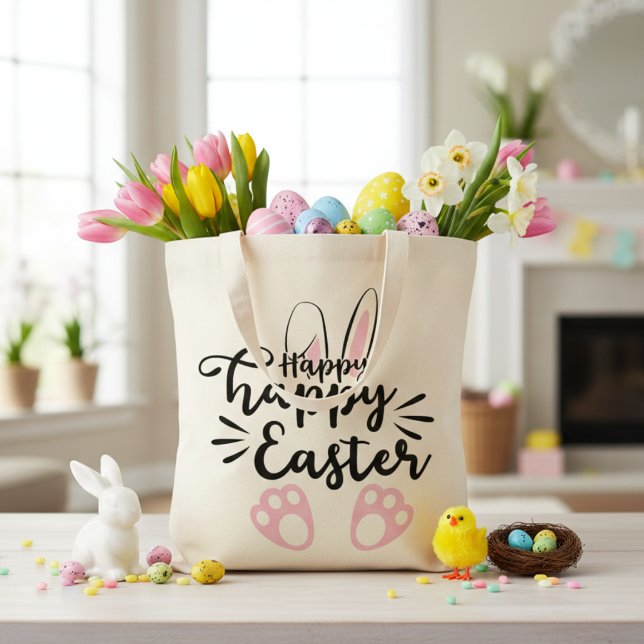 Cute Bunny Ears and Feet Happy Easter  Tote Bag (Cute Bunny Ears and Feet Happy Easter Tote Bag)