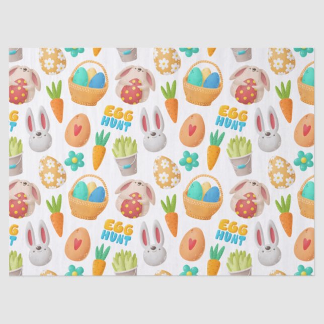 Cute Bunny, Easter Basket and Eggs Decoupage Tissue Paper (Front)
