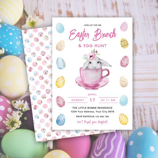 Cute Bunny Easter Brunch & Egg Hunt Invitation (Creator Uploaded)