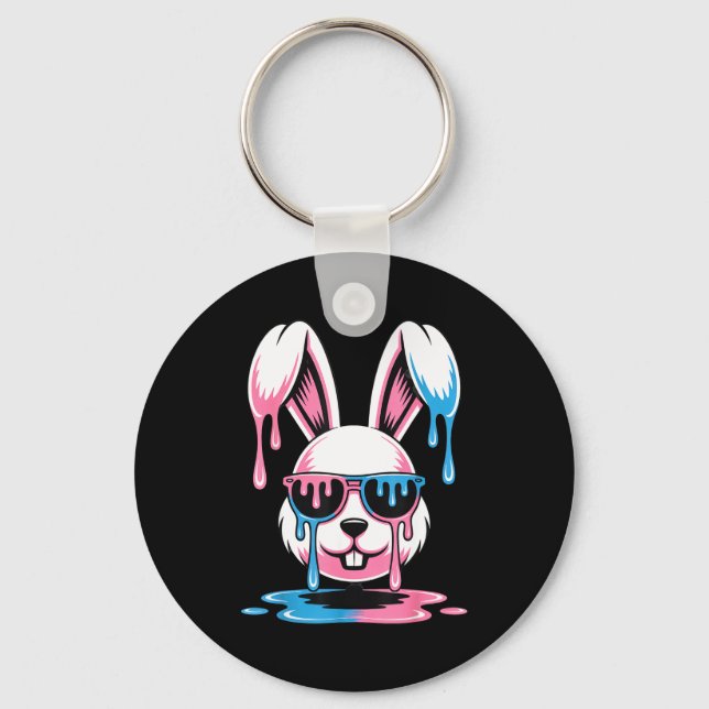 Cute bunny easter day funny rabbit ice cream drip keychain (Front)