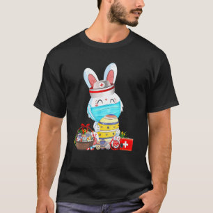 Cute Bunny Easter Face Mask Nurse With Eggs Graphi T-Shirt