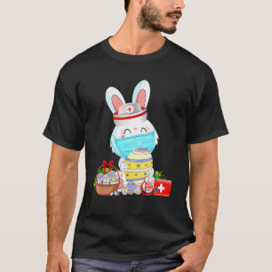 Cute Bunny Easter Face Mask Nurse With Eggs Stetho T-Shirt