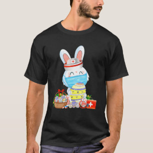 Cute Bunny Easter Face Mask Nurse With Eggs Stetho T-Shirt