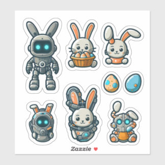 Cute Bunny Easter Futuristic Stickers