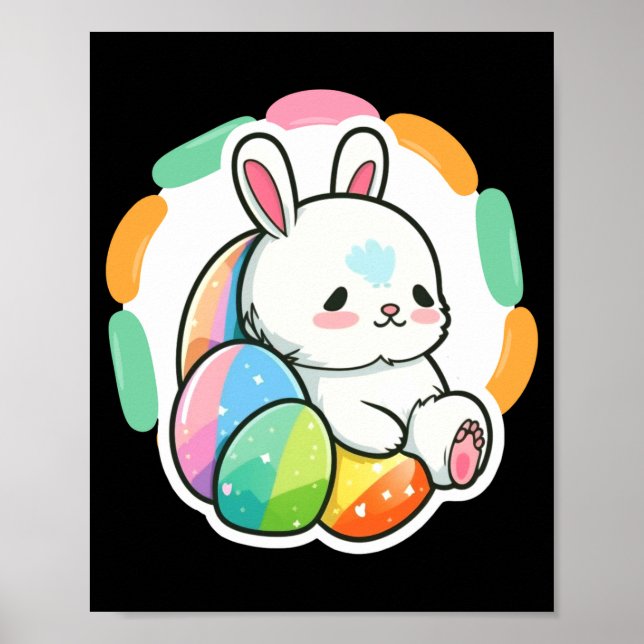 Cute bunny easter rainbow eggs cartoon spring t poster (Front)