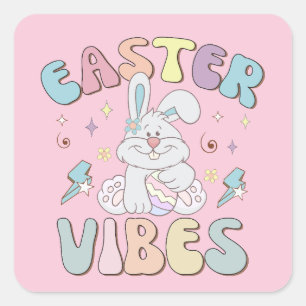 Cute Bunny Easter Vibes Pastel Spring Party   Square Sticker