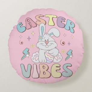 Cute Bunny Easter Vibes Pastel Spring  Round Pillow