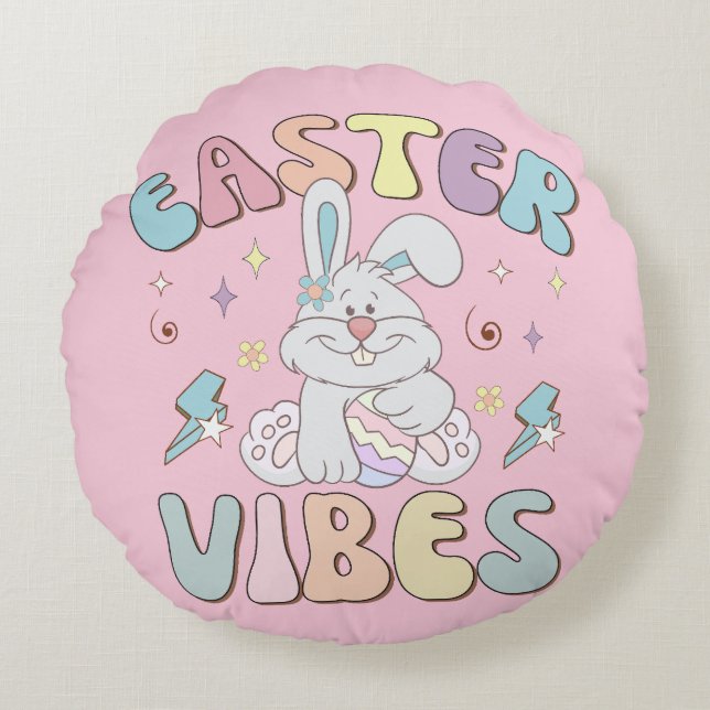 Cute Bunny Easter Vibes Pastel Spring  Round Pillow (Front)