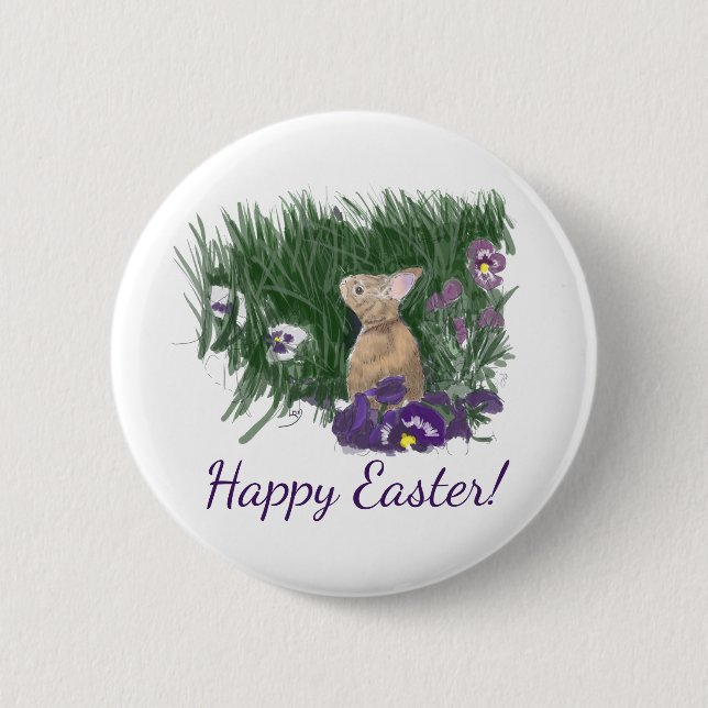 Cute Bunny Easter Wishes Holiday Greeting 2 Inch Round Button (Front)