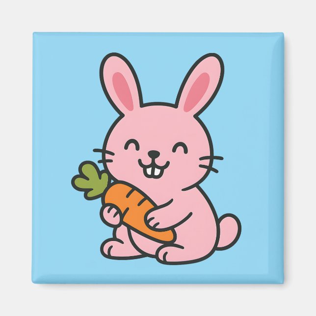 Cute Bunny Eating Carrot – Adorable kitchen Magnet (Front)