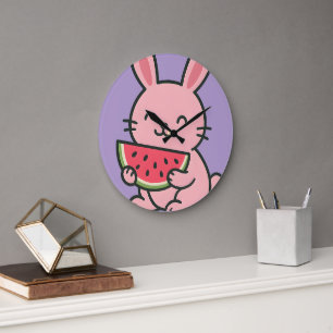 Cute Bunny Eating Carrot Wall Clock Kawaii Rabbi