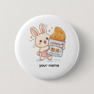Cute Bunny Eating Taiwanese Fried Chicken Cutlet F 2 Inch Round Button