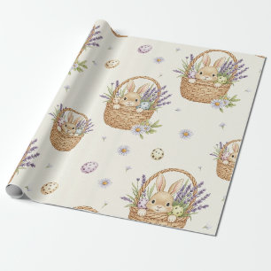 Cute Bunny Egg Basket Pastel Spring Wrapping Paper