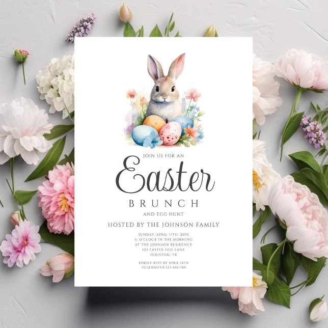 Cute Bunny Egg Hunt And Easter Brunch  Invitation (Cute Bunny Egg Hunt And Easter Brunch Invitation)