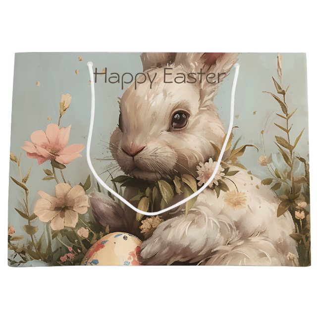 Cute Bunny Eggs Flowers Easter  Large Gift Bag (Front)