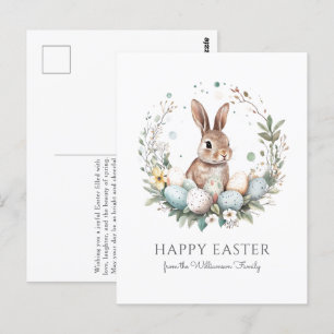 Cute Bunny Eggs Garland Wreath Personalized Easter Postcard