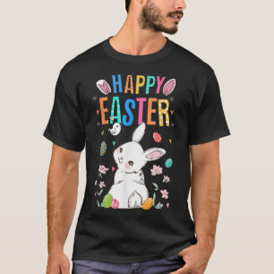 Cute Bunny Eggs Rabbit Floral Happy Easter Day T-Shirt