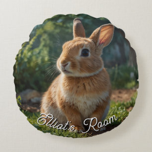 Cute Bunny English cottage garden Easter  Round Pillow