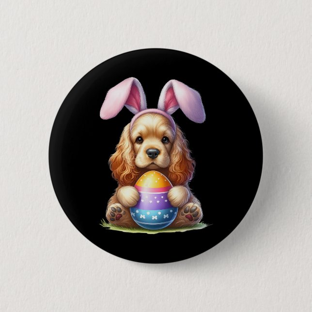 Cute Bunny Er Spaniel Dog Easter Hug Eggs Easter D 2 Inch Round Button (Front)