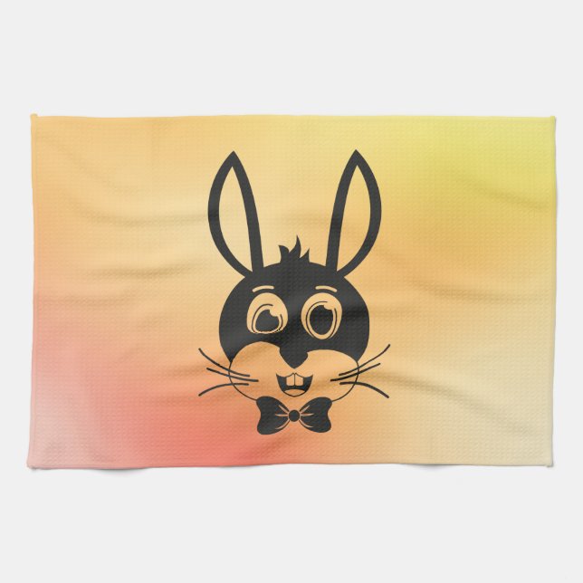 Cute Bunny Face Boy Cartoon Easter Rabbit Kitchen Towel (Horizontal)