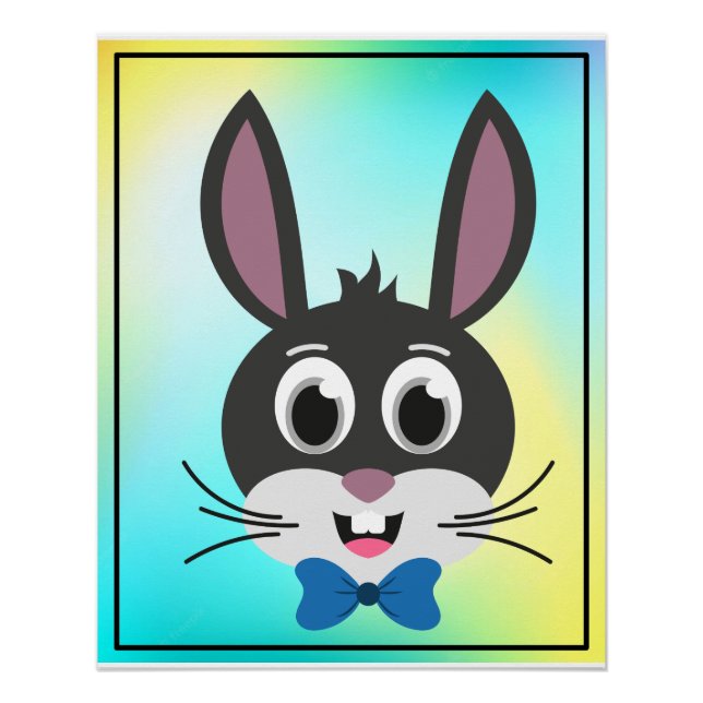 Cute Bunny Face Boy Cartoon Easter Rabbit Poster (Front)