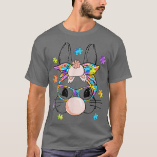 Cute Bunny Face Bubblegum Glasses Autism Awareness T-Shirt