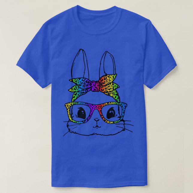 Cute Bunny Face Colourful Cheetah Print Glasses Ea T-Shirt (Design Front)