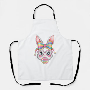 Cute Bunny Face Coquette Bow Girls Women Easter Da Apron