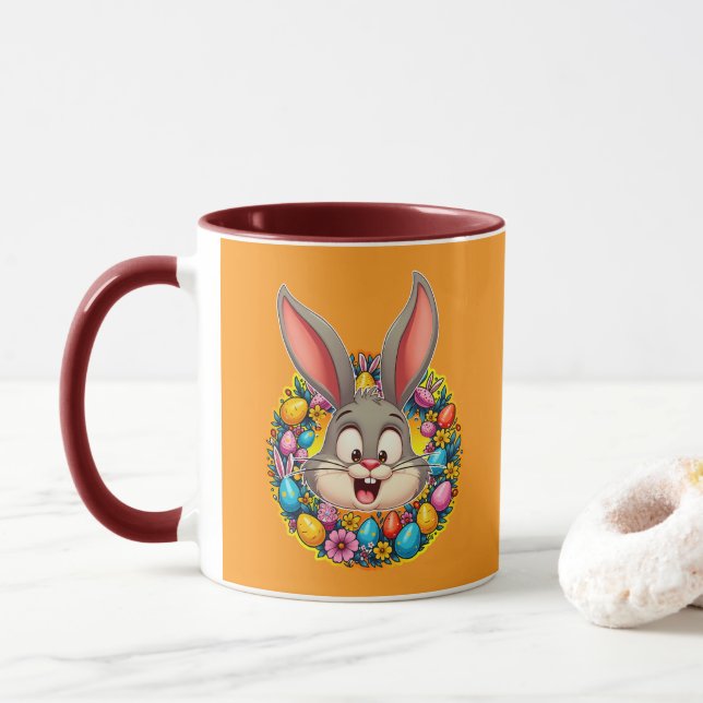 Cute Bunny Face – Easter Wreath Style caneca Mug (With Donut)