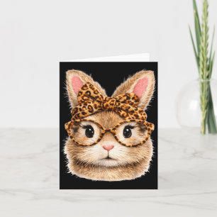 Cute Bunny Face Glasses Bandana Leopard Rabbit Card