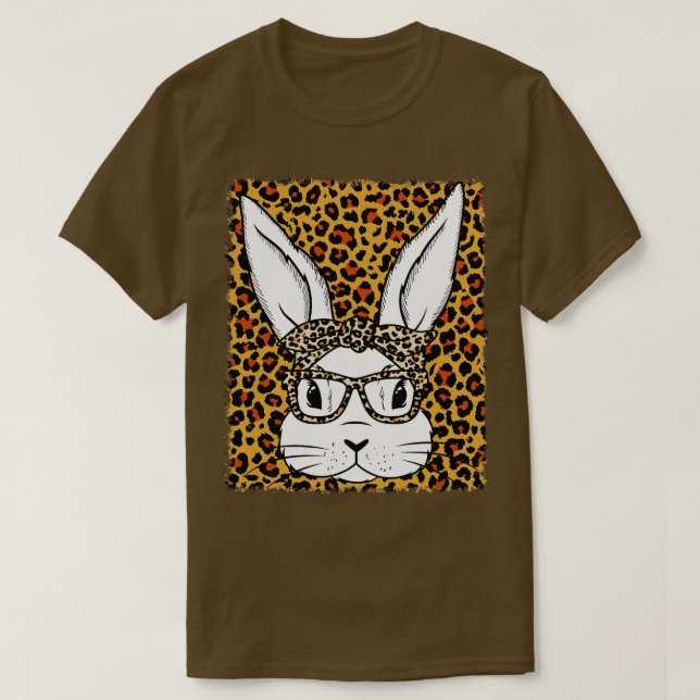 Cute Bunny Face Glasses Leopard Bleached  T-Shirt (Design Front)