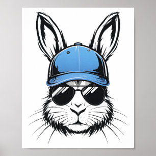Cute Bunny Face Gles Shirt Cap Easter Day Poster